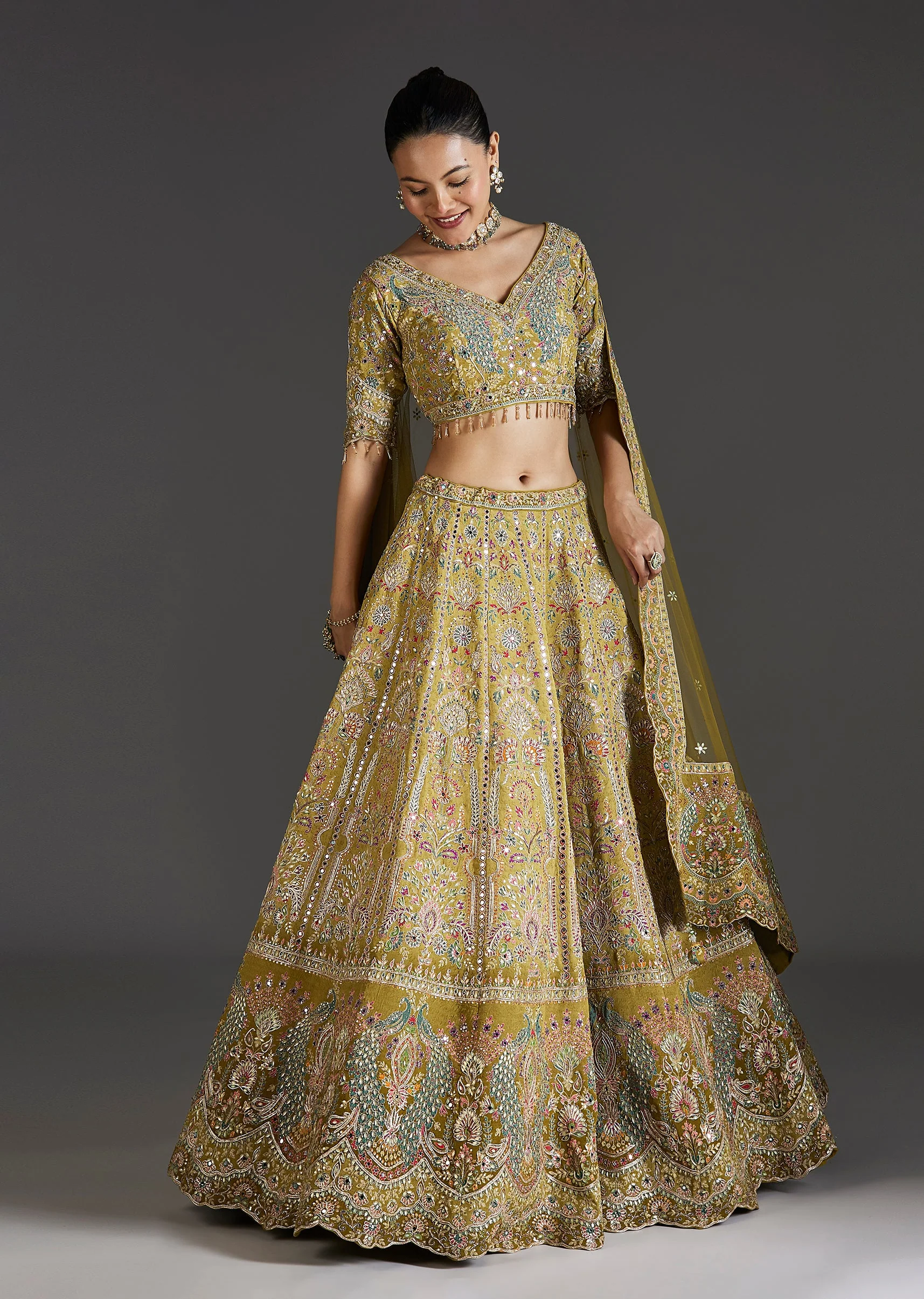 Mehendi Green Lehenga With Festive Shine