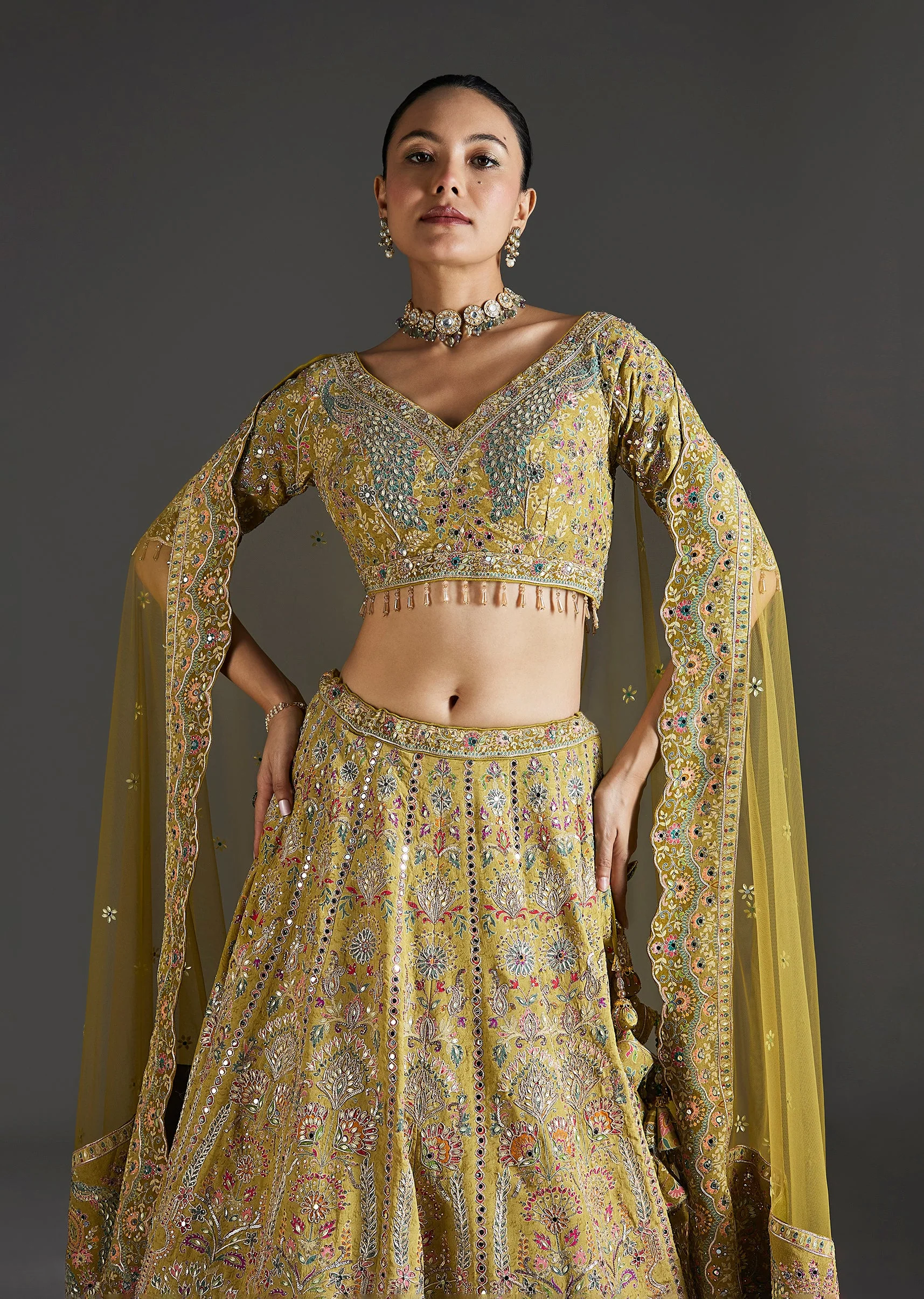 Mehendi Green Lehenga With Festive Shine