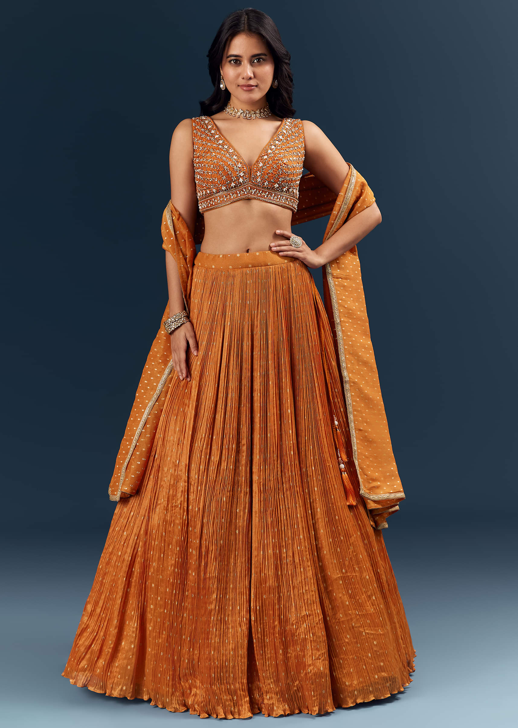 22437-us-2-us-2-variation-1.jpg Orange Banarasi Silk Bridesmaid Lehenga With Intricate Hand Embroidery