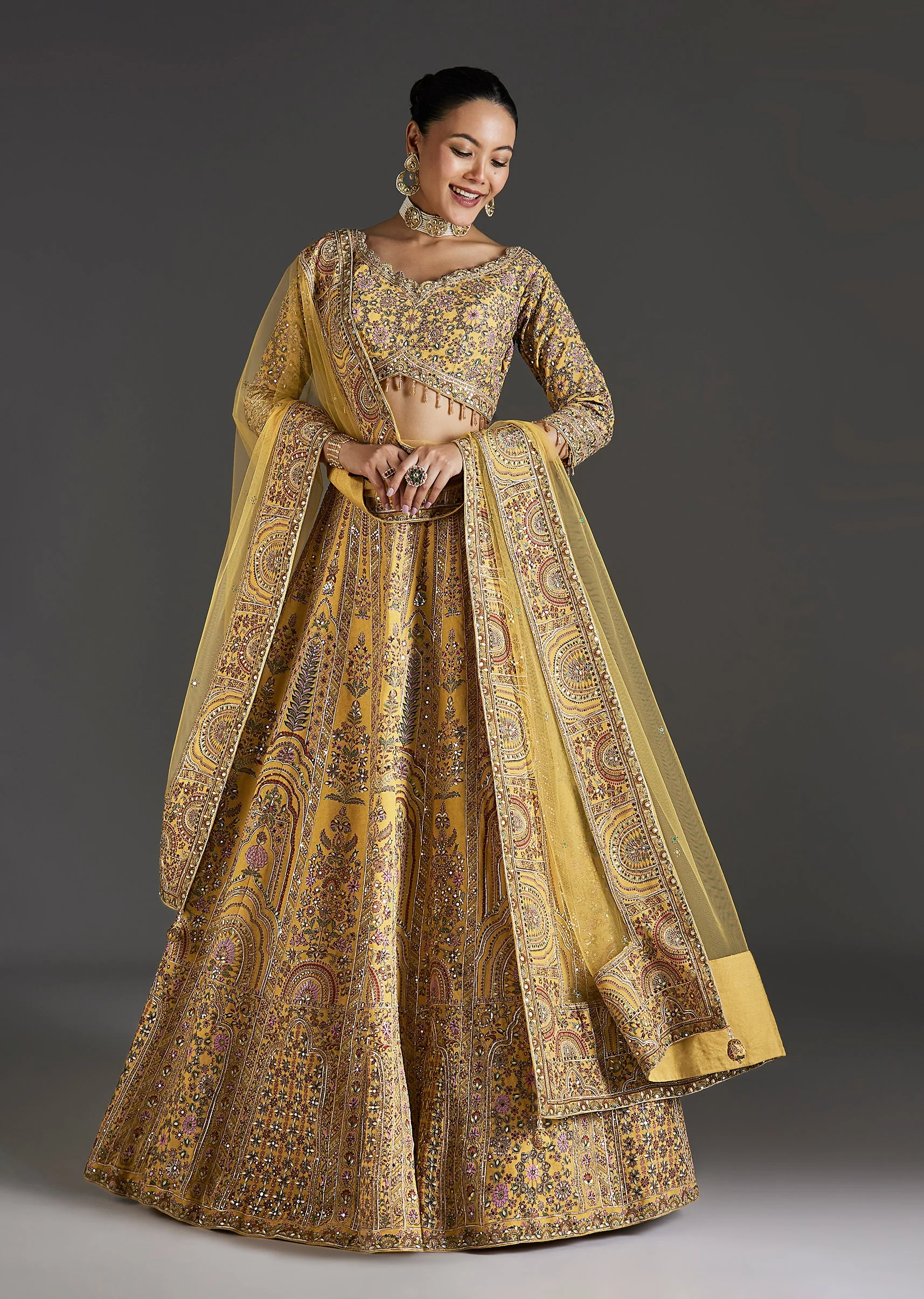 2250-yellow-printed-lehenga-with-sequins-glow-1.webp Yellow Printed Lehenga With Sequins Glow