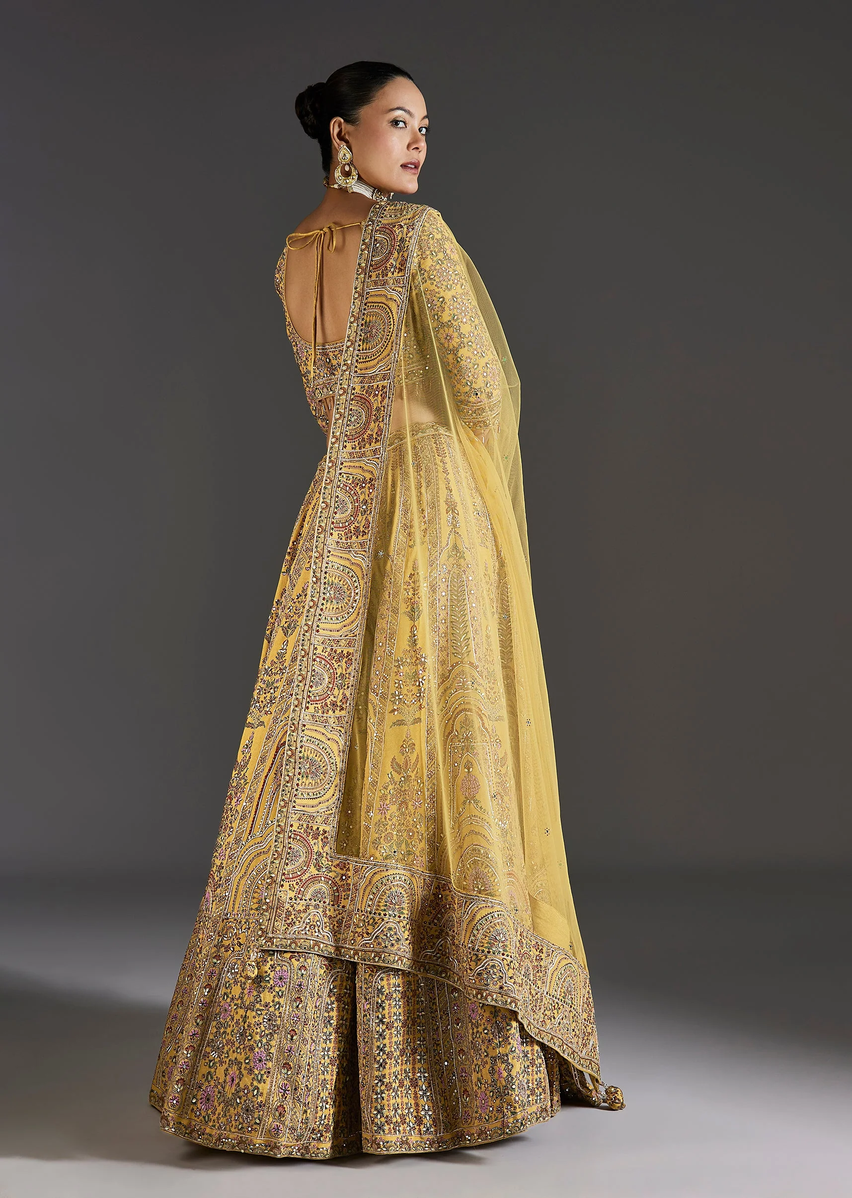 Yellow Printed Lehenga With Sequins Glow