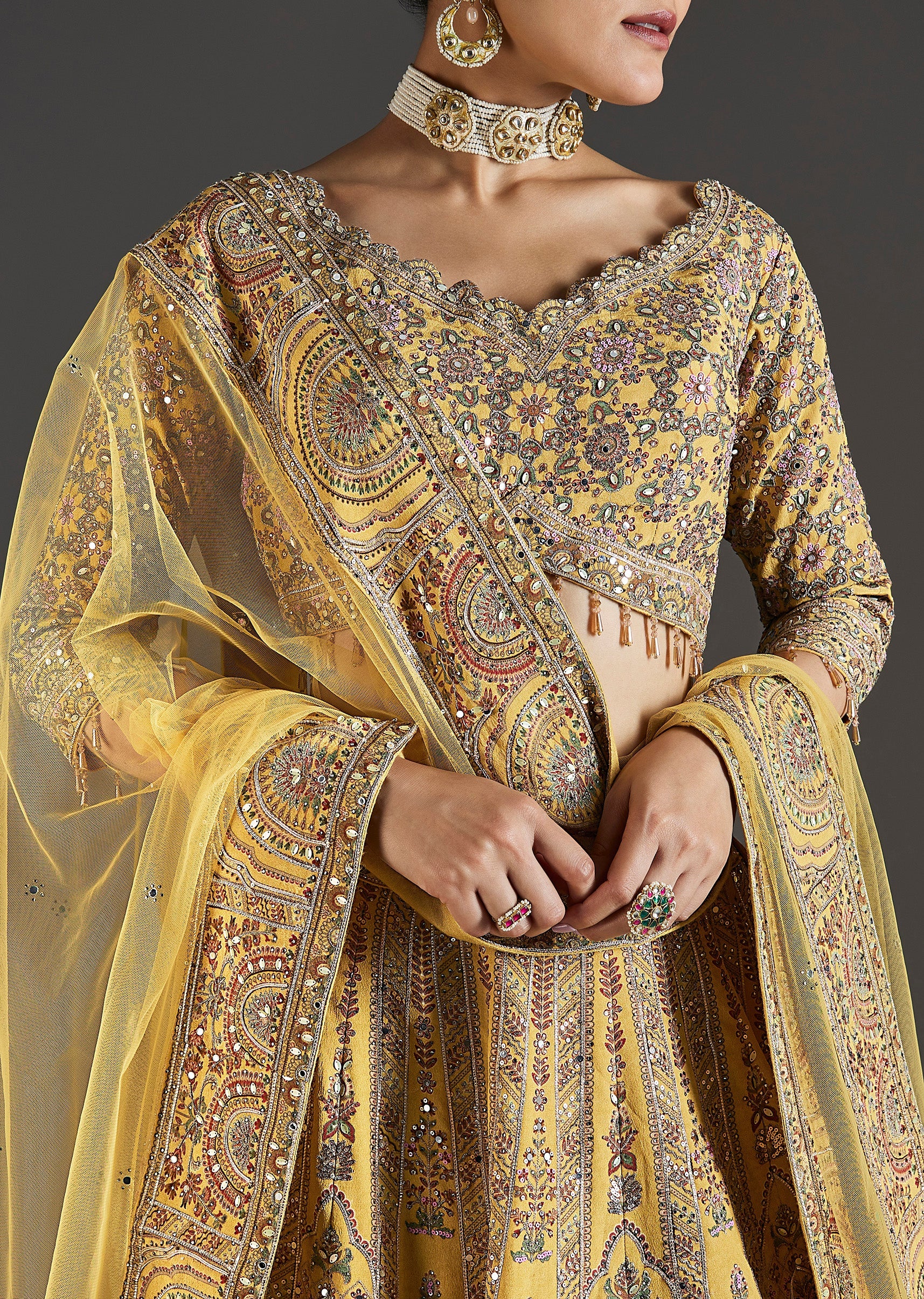 Yellow Printed Lehenga With Sequins Glow