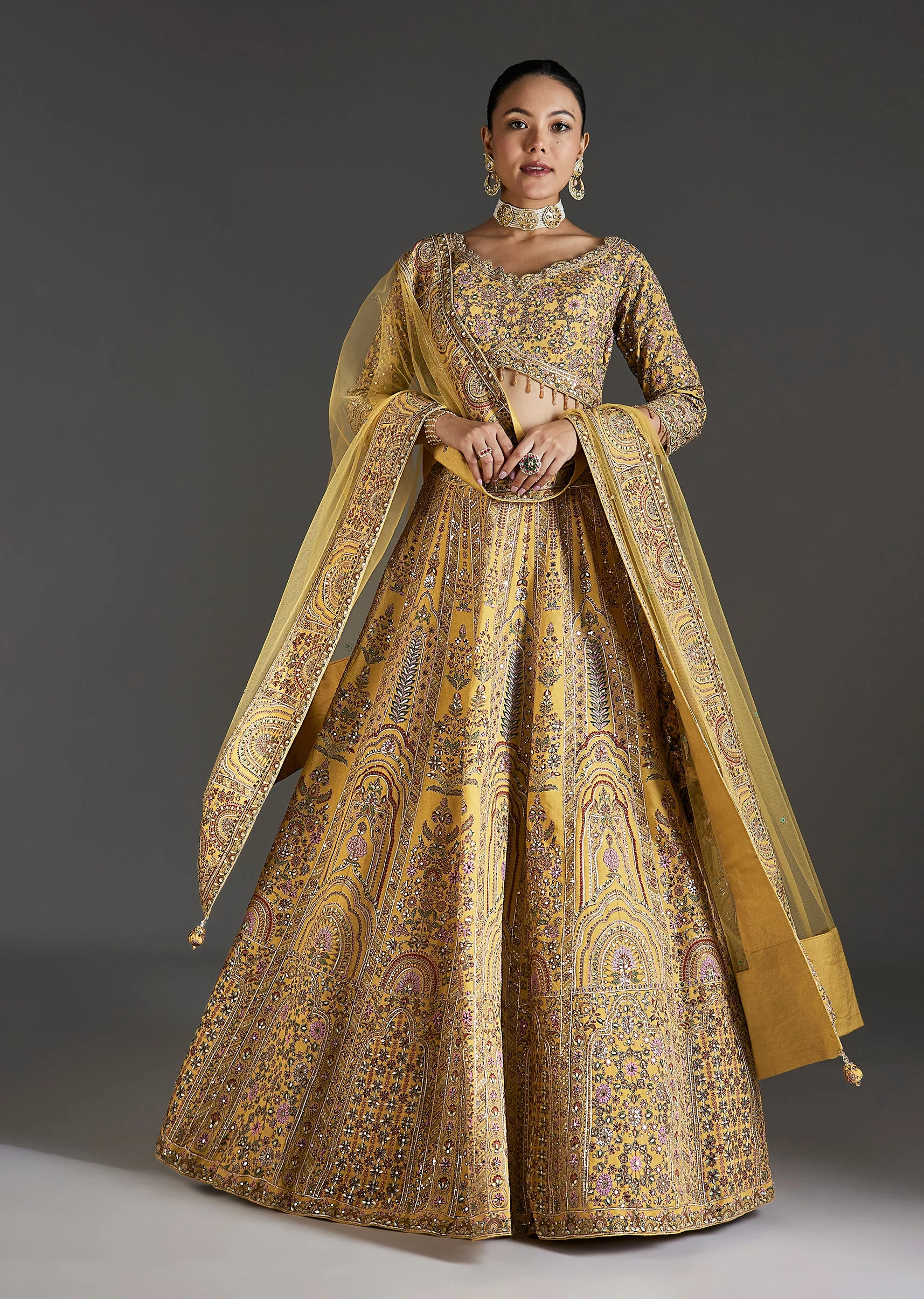 Yellow Printed Lehenga With Sequins Glow