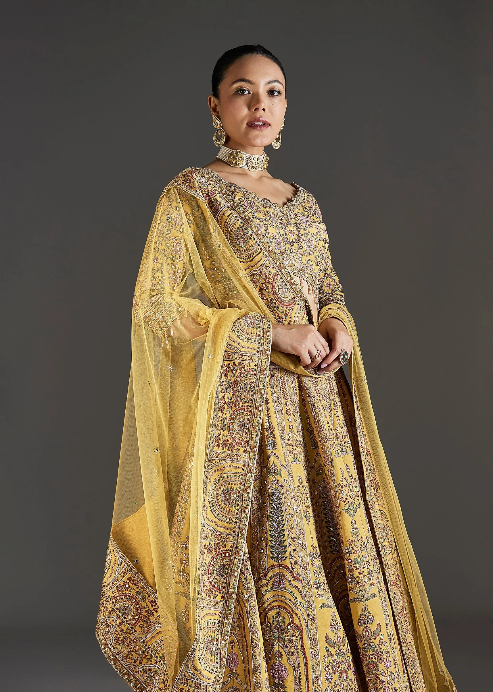 Yellow Printed Lehenga With Sequins Glow