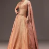 Dusty Peach Banarasi Silk Hand Work Lehenga Set