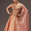 Dusty Peach Banarasi Silk Hand Work Lehenga Set