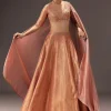 Dusty Peach Banarasi Silk Hand Work Lehenga Set