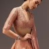 Dusty Peach Banarasi Silk Hand Work Lehenga Set