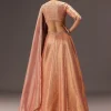 Dusty Peach Banarasi Silk Hand Work Lehenga Set