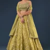 Pista Green Banarasi Silk Lehenga Set With Sequin Bead Detailing