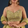 Pista Green Banarasi Silk Lehenga Set With Sequin Bead Detailing