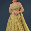Pista Green Banarasi Silk Lehenga Set With Sequin Bead Detailing