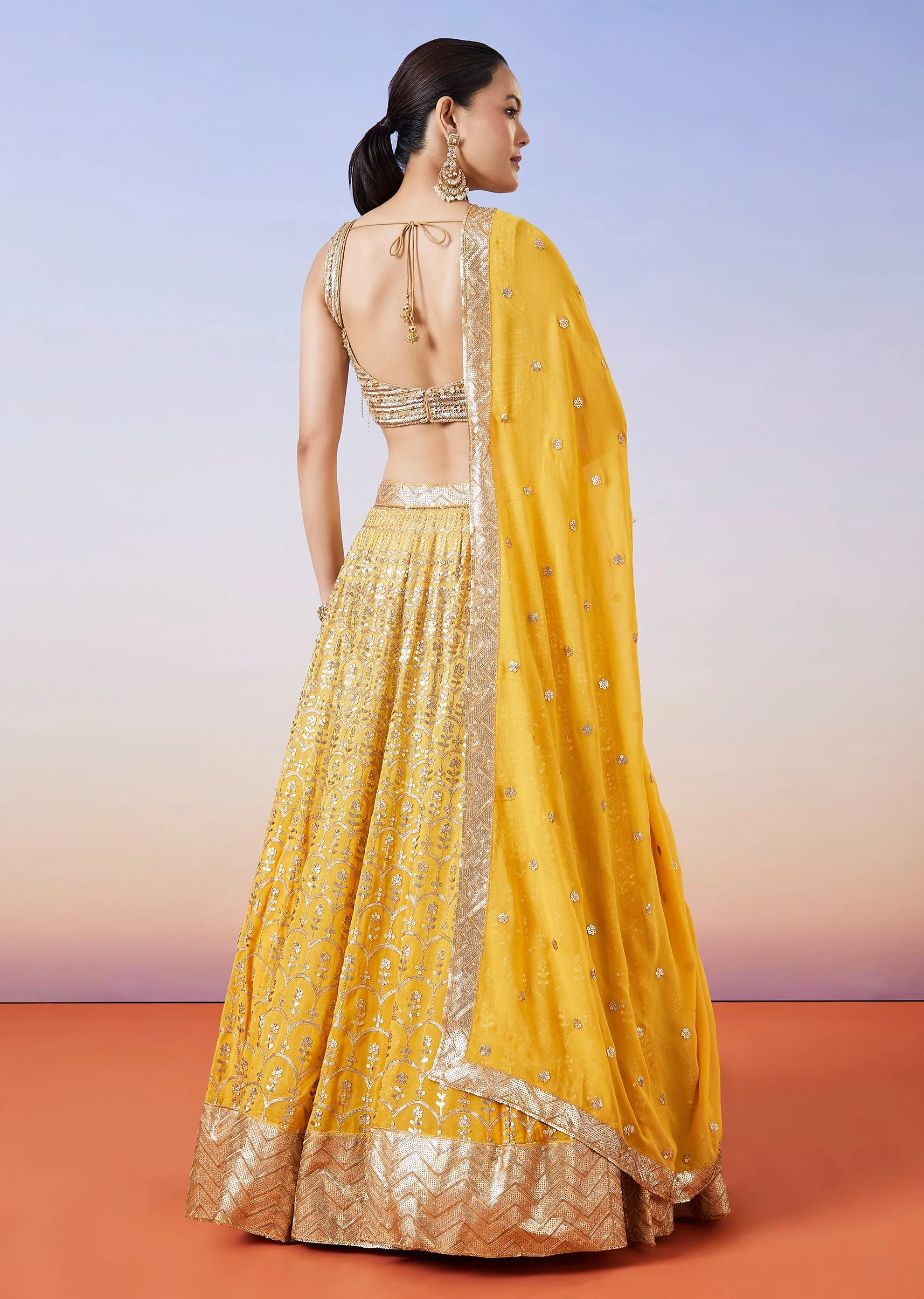 Yellow Ombre Embroidered Lehenga With Dupatta