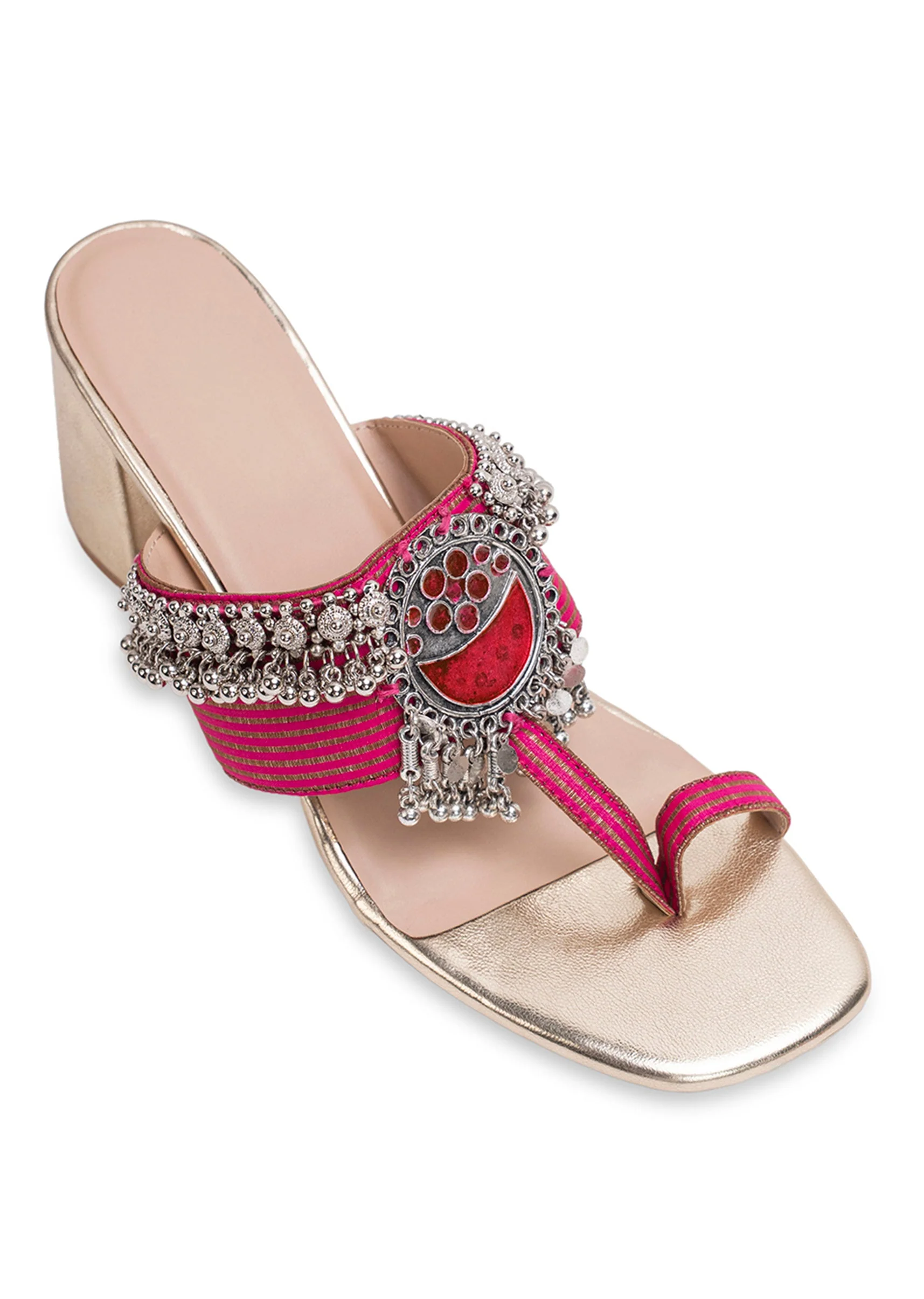 Pink Embellished Kolhapuri