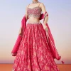 Pink Floral Printed Lehenga With Dupatta