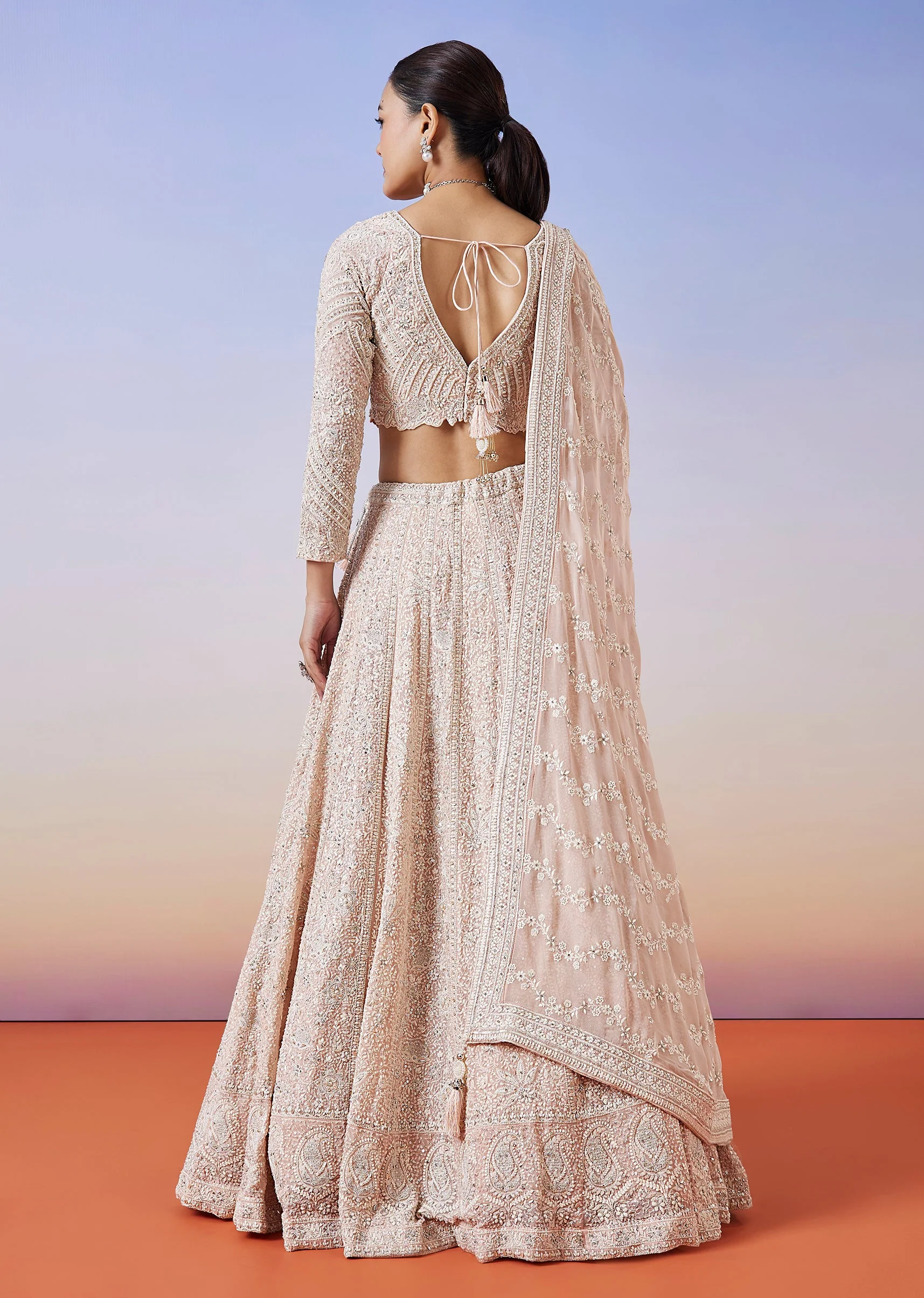 Baby Pink Lucknowi Chikankari Lehenga With Dupatta