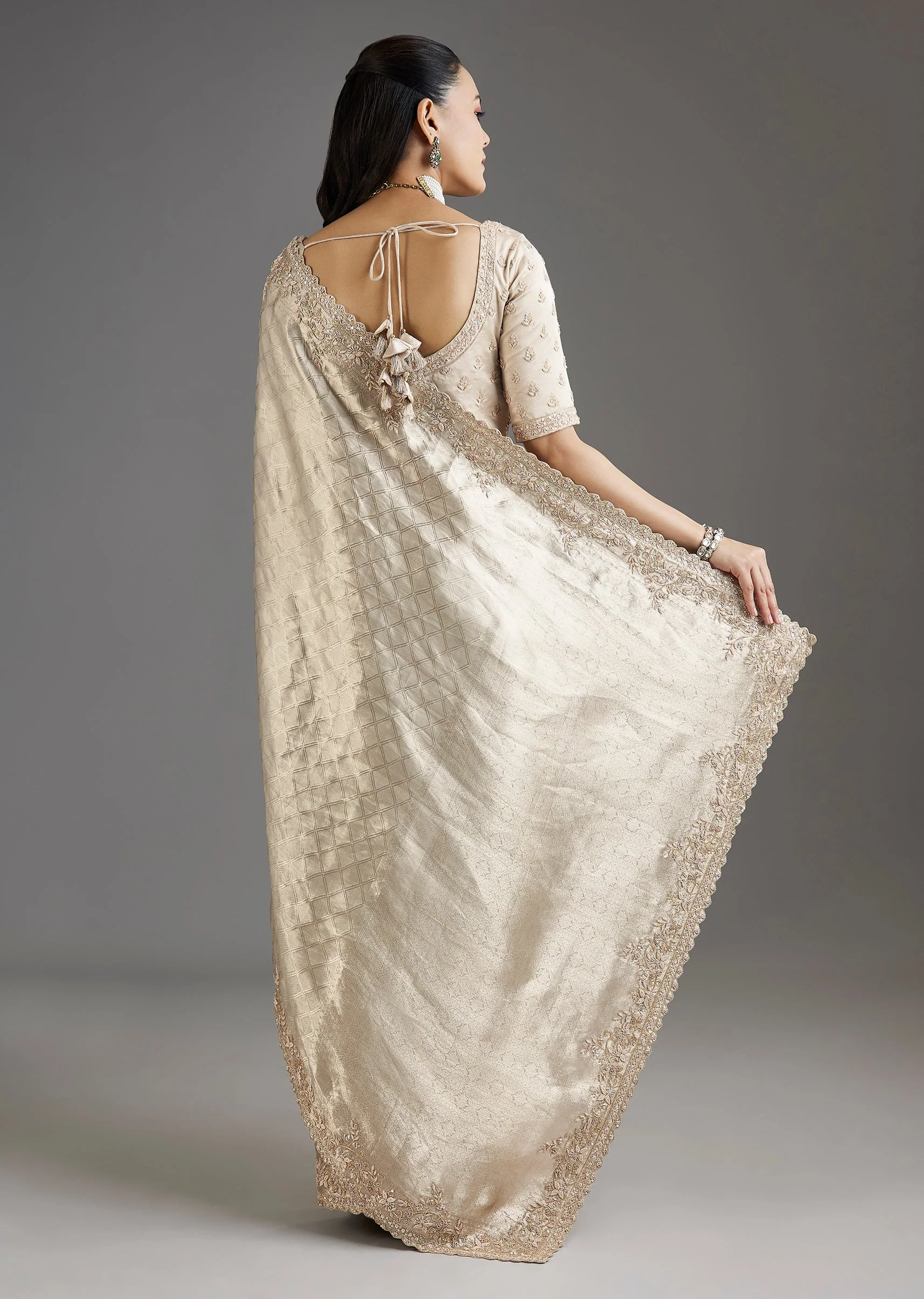 Ivory Gold Tissue Saree With Embroidered Blouse