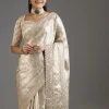 Ivory Gold Tissue Saree With Embroidered Blouse