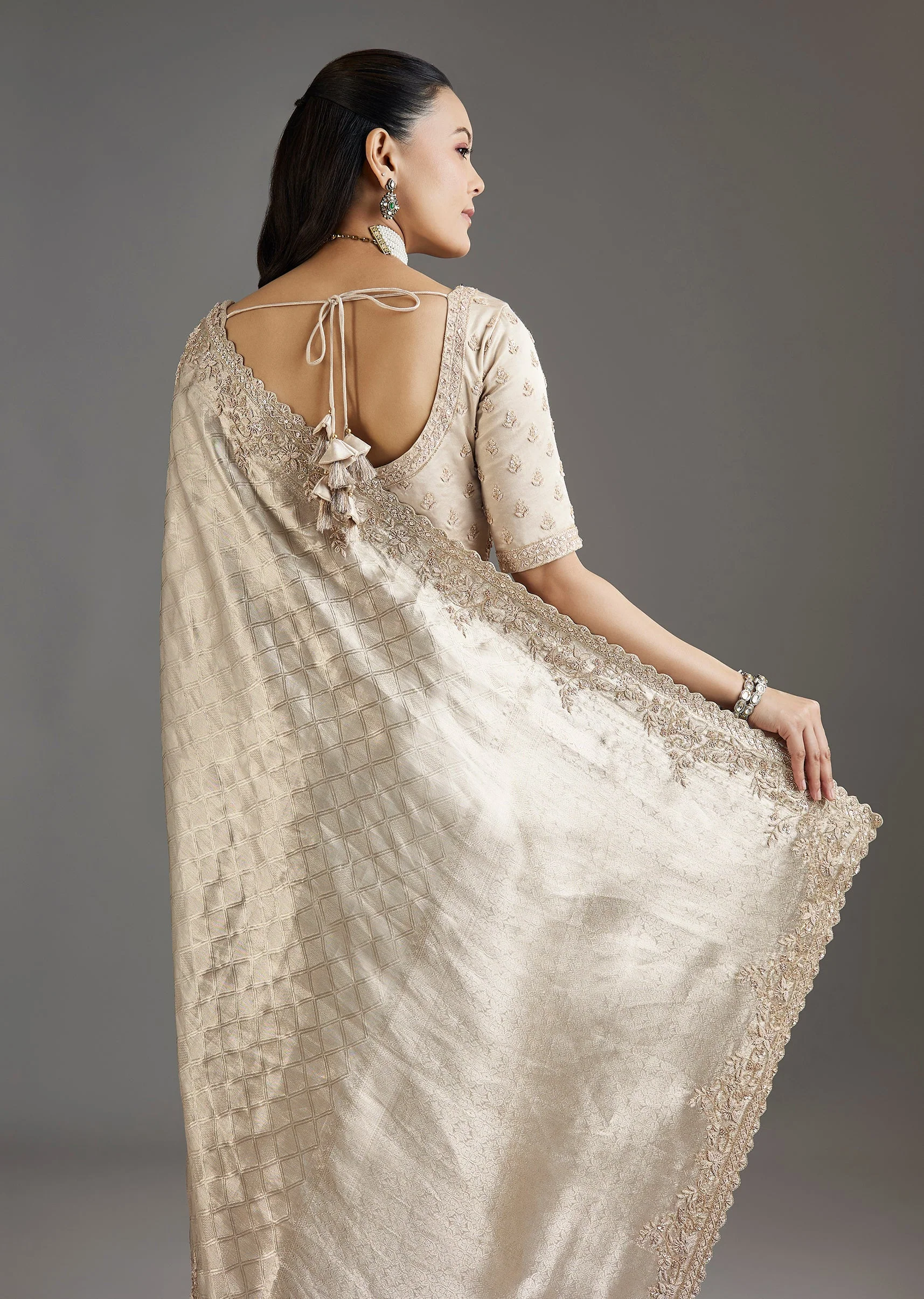 Ivory Gold Tissue Saree With Embroidered Blouse