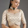 Ivory Gold Tissue Saree With Embroidered Blouse