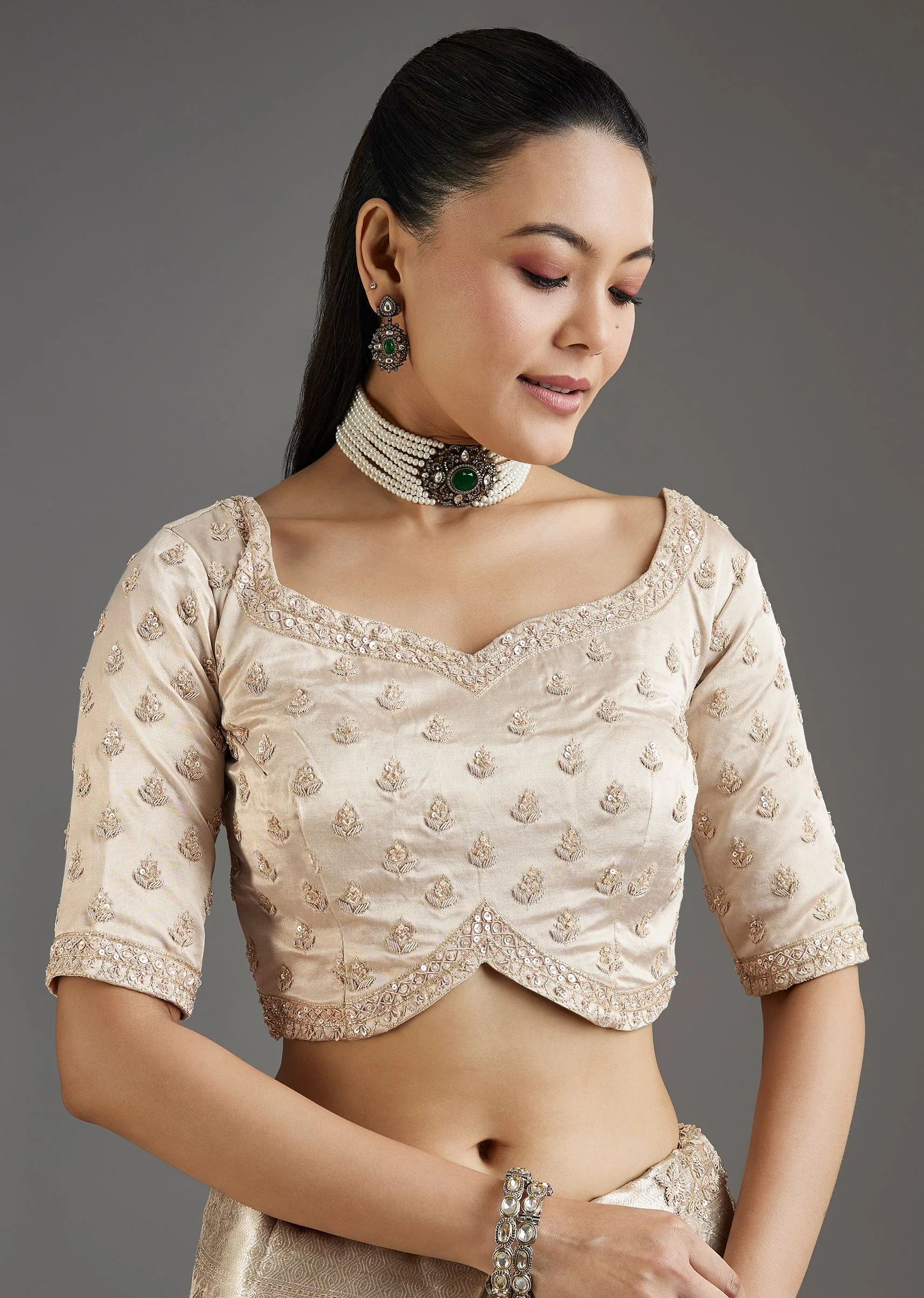 Ivory Gold Tissue Saree With Embroidered Blouse