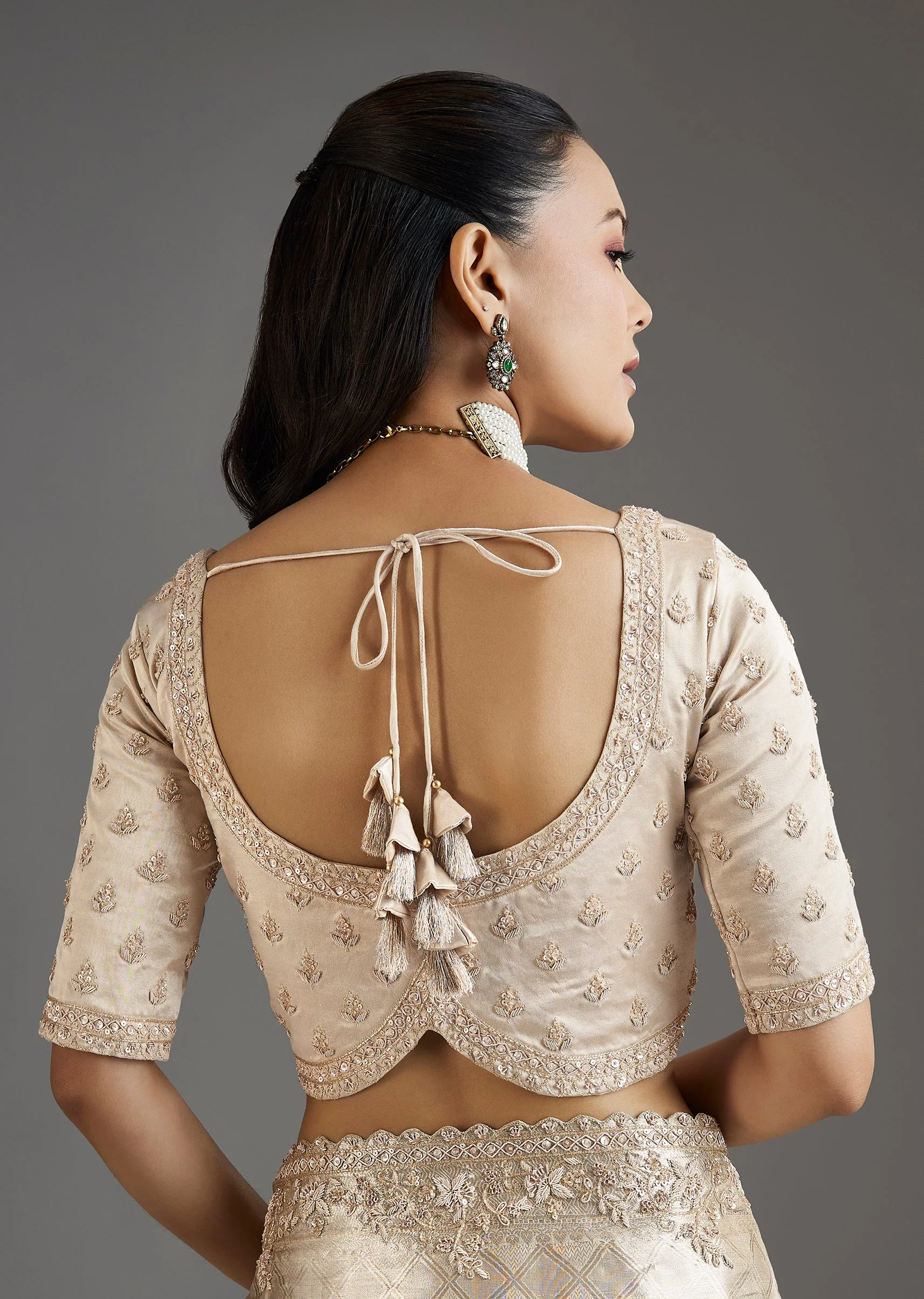 Ivory Gold Tissue Saree With Embroidered Blouse