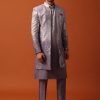 Purple Silk Intricate Sequin Embroidered Sherwani Set