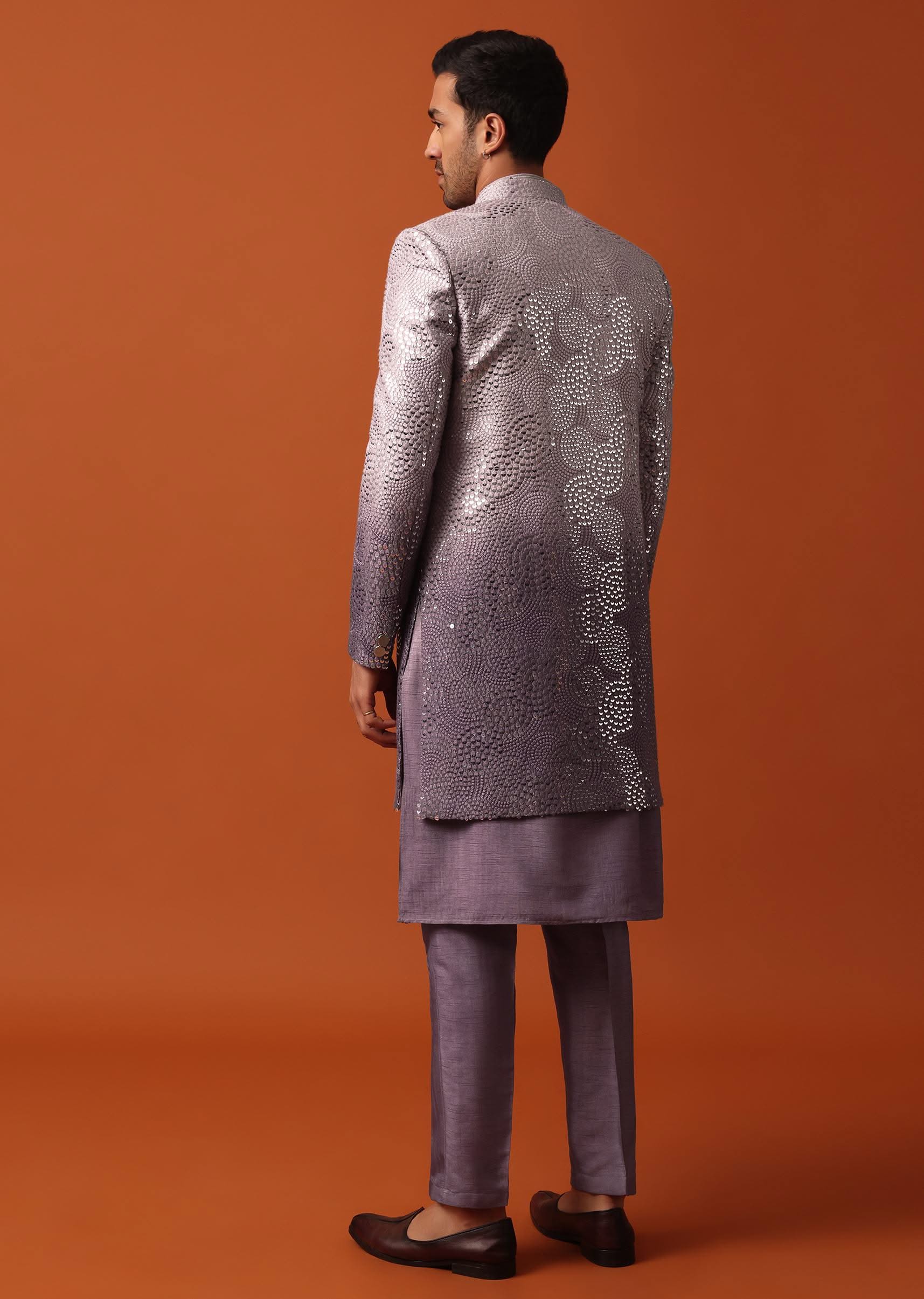 Purple Silk Intricate Sequin Embroidered Sherwani Set