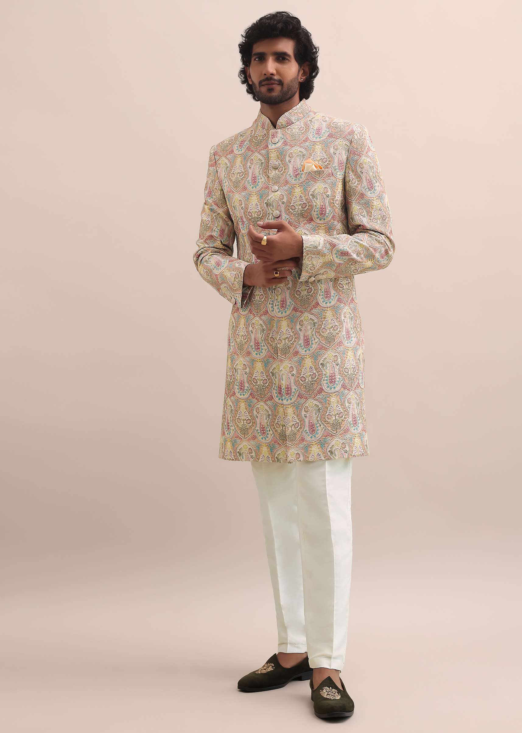 2360-peach-silk-jodhpuri-suit-in-threadwork-for-men-1.jpg Peach Silk Jodhpuri Suit In Threadwork For Men