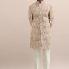 Peach Silk Jodhpuri Suit In Threadwork For Men