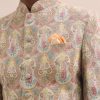 Peach Silk Jodhpuri Suit In Threadwork For Men