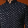 Blue Cutdana Embroidered Indowestern Suit For Men