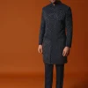 Blue Cutdana Embroidered Indowestern Suit For Men