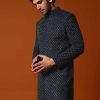 Blue Cutdana Embroidered Indowestern Suit For Men