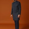 Blue Cutdana Embroidered Indowestern Suit For Men