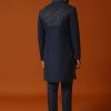 Blue Cutdana Embroidered Indowestern Suit For Men