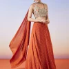 Orange Scattered Butti Embroidered Lehenga With Dupatta