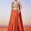 Orange Scattered Butti Embroidered Lehenga With Dupatta