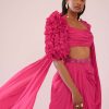 Rani Pink Drape Saree With Fancy Blouse In Crepe