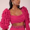 Rani Pink Drape Saree With Fancy Blouse In Crepe