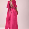 Rani Pink Drape Saree With Fancy Blouse In Crepe