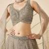 Beige Embroidered Net Lehenga Set With Dupatta