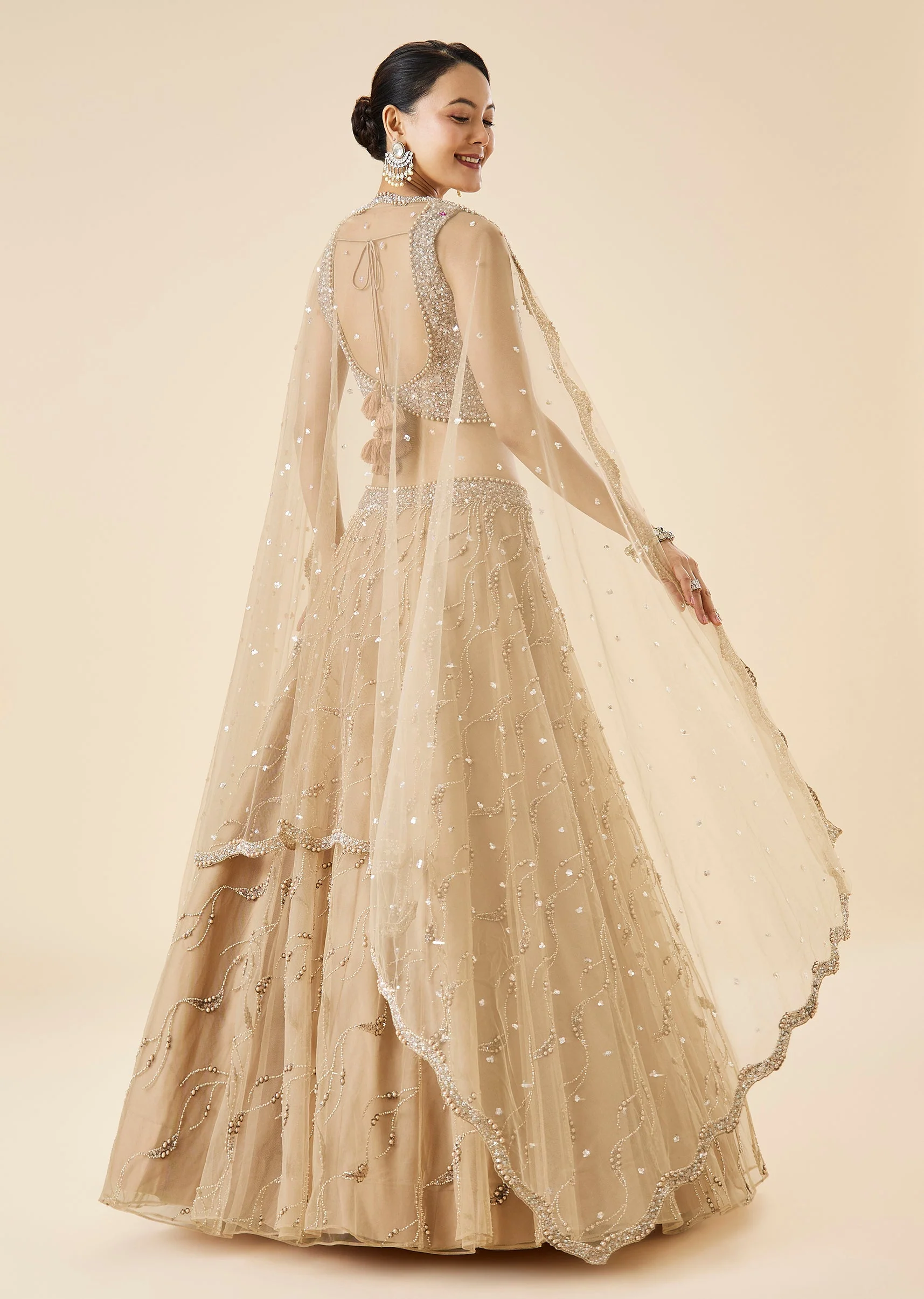 Beige Pastel Embroidered Bridal Lehenga Set With Dupatta