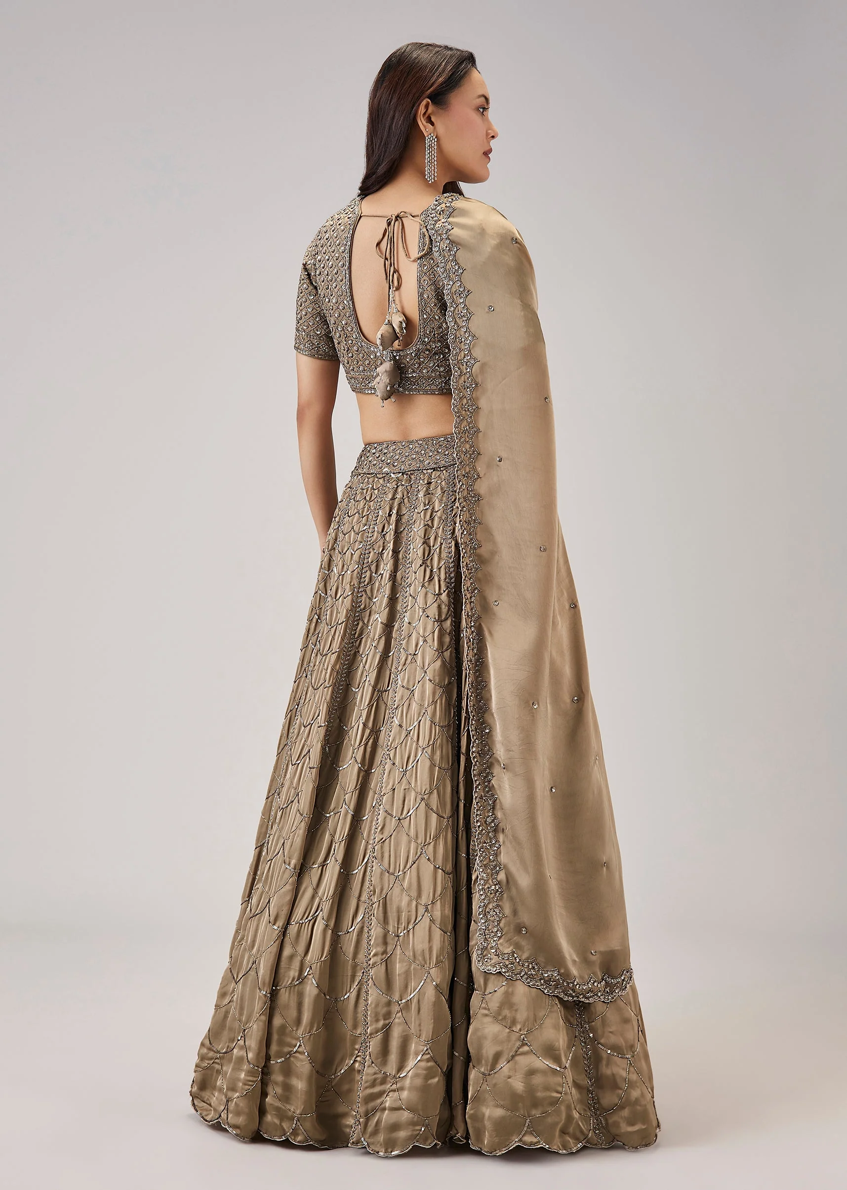 Beige Cut Dana With Sequins Embroidered Lehenga
