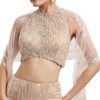 Beige Statement Halter Skirt Set With Dupatta