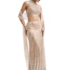 Beige Statement Halter Skirt Set With Dupatta