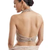 Beige Statement Halter Skirt Set With Dupatta