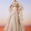 Beige Organza Layered Fusion Lehenga With Dupatta