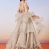 Beige Organza Layered Fusion Lehenga With Dupatta