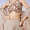 Beige Organza Layered Fusion Lehenga With Dupatta